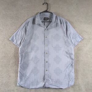 Pendleton Mens Short Sleeve Button Up Shirt‎ Light Blue Geometric Pattern XL